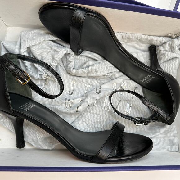 Stuart Weitzman $475 Nunaked Curve 75mm Sandal Heel Black Leather Size 6 M - Picture 14 of 16